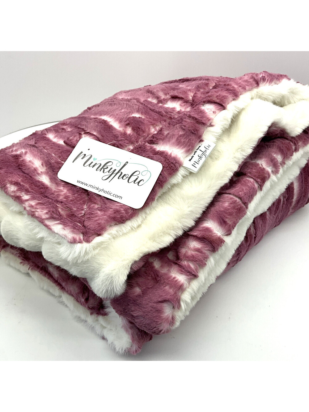 Minkyholic Rose Pink White Super Soft Plush Travel Blanket Throw 36x60 NWT